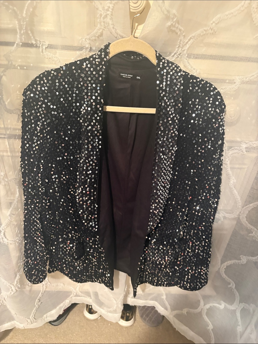 SHEIN Black Sequin Blazer Jacket